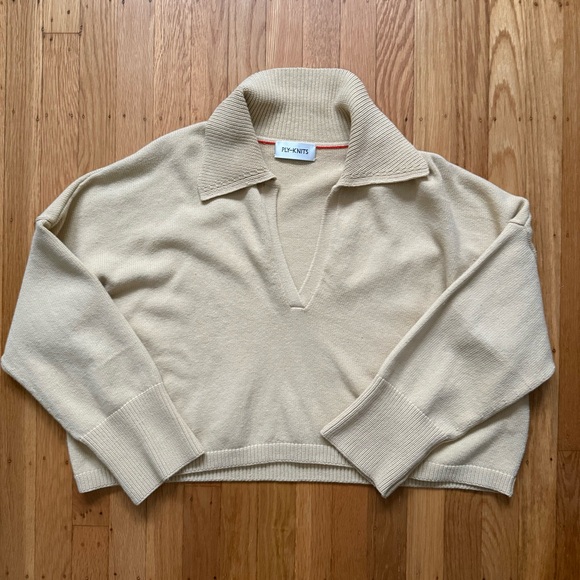 Ply-Knits Women's Cream Cashmere Cotton Sweater (IRENE U-UP) Size M - Picture 4 of 6